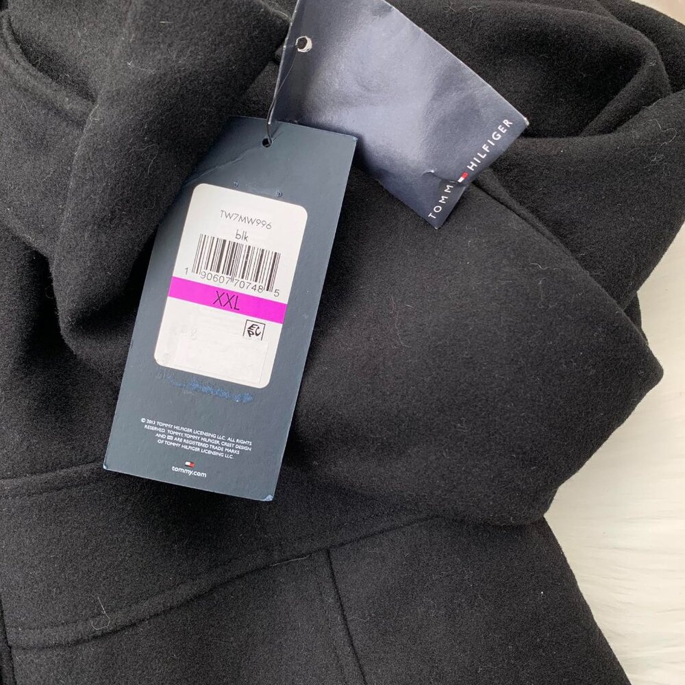NWT Tommy Hilfiger - Black wool blend double breasted pleated back pea coat, XXL - Picture 6 of 8